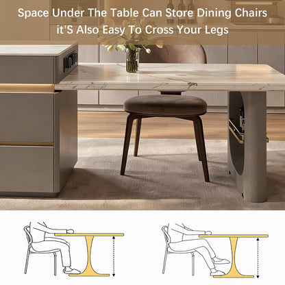 60"-79"Modern Kitchen Island Dining Combo with Marble Top, LED Light & Built-in Outlets