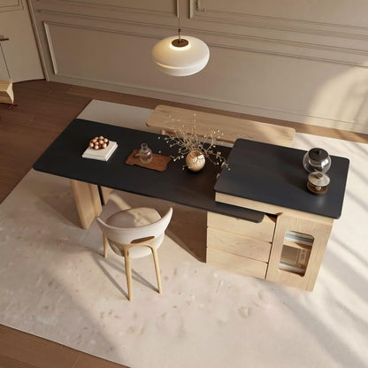 Modern Wood Kitchen Island with Black Dining Table & Built-in Power Station