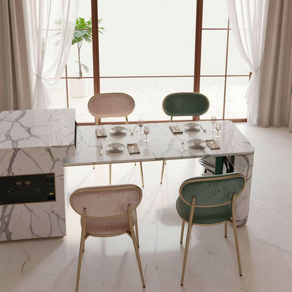 60"-79"Marble Kitchen Island Dining Table with Wine Rack & Storage, Luxury Gold Trim