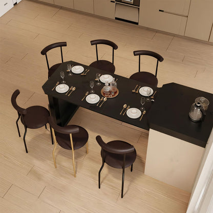 60"-79"Contemporary Kitchen Island Combo with Dining Table, Wine Storage & Power Outlets