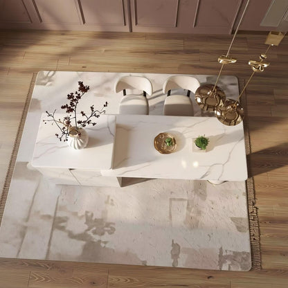 60"-79"Modern Marble Kitchen Island Dining Combo with Built-in Outlets & Storage Cabinet