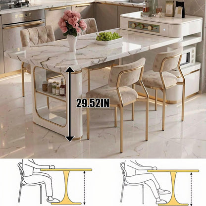 60"-79"Luxury Marble Kitchen Island Dining Combo with Built-in Outlets & Open Storage