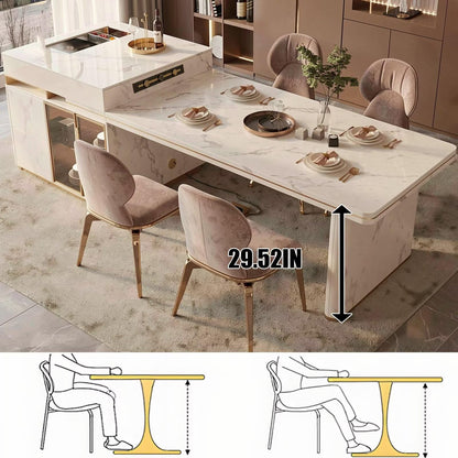 60"-79"Modern Calacatta Marble Kitchen Island with Integrated Dining Table & Gold Accents