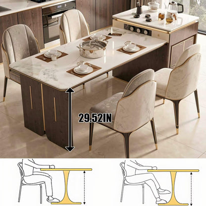 60"-79"Luxury Marble Top Kitchen Island with Integrated Dining Table & Tea Bar