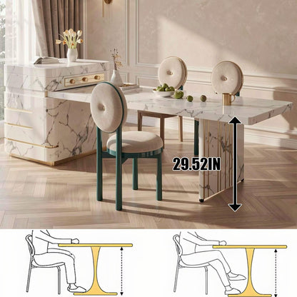 60"-79"Modern Calacatta Marble Kitchen Island with Integrated Dining Table & Storage