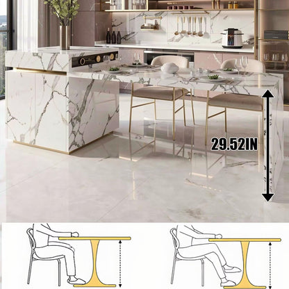 60“-79”Luxury Modern Marble Kitchen Island with Retractable Dining Table & Power Station