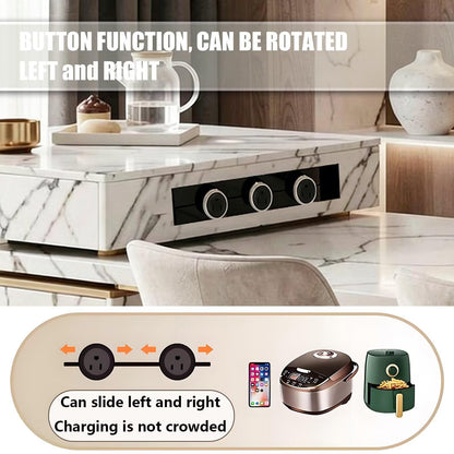 60"-79"Luxury Marble Kitchen Island with Dining Table, Built-in Power Station & Gold Trim
