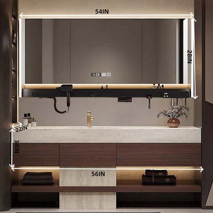 52"-76" Modern Solid Wood Bathroom Vanity with Mountain Silhouette Design and Ample Storage