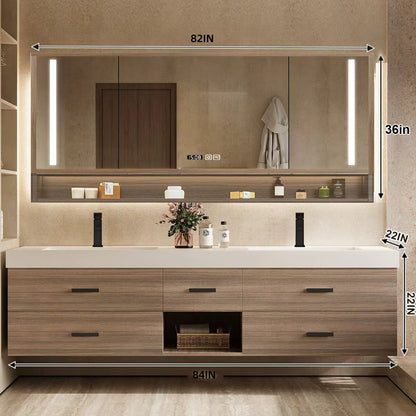 56"- 78" Floating Modern Bathroom Vanity with Double Sinks and LED Smart Defog Mirror