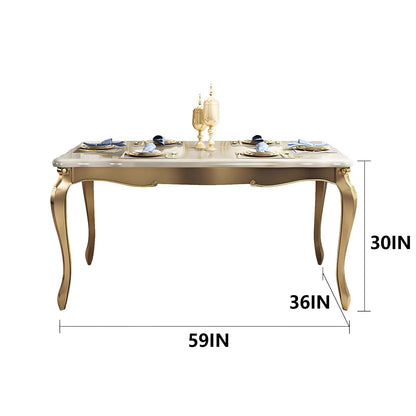 59“Luxury French Dining Table, Marble Top with Gold Trim Legs for 6-8 People