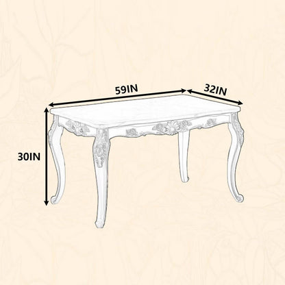 59"-62"Luxury Vintage Dining Table, Curved Legs & Intricate Floral Details