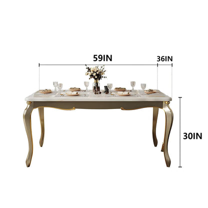 59"-62"Elegant Rococo Dining Table, Cream & Gold Finish for Formal Dining Room
