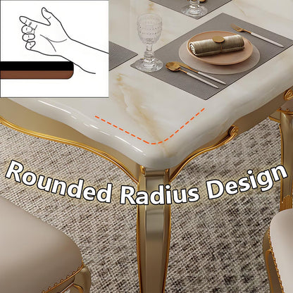 59"-62"Elegant Rococo Dining Table, Cream & Gold Finish for Formal Dining Room