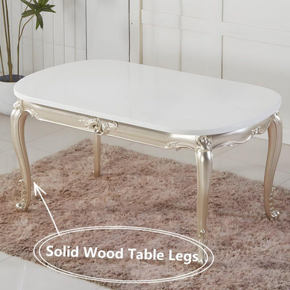 59"-62"Luxury European Dining Table, Oval Marble-Like Top with Curved Gold Legs