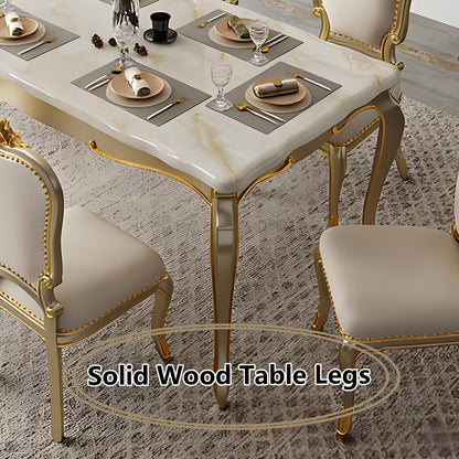 59"-62"Elegant Rococo Dining Table, Cream & Gold Finish for Formal Dining Room