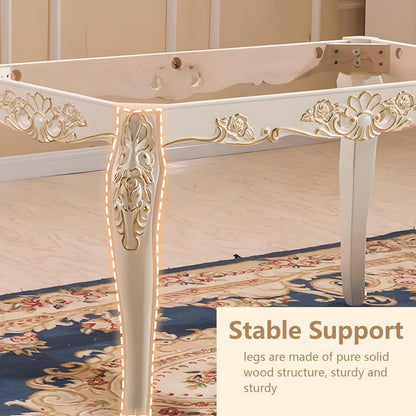 59"-62"Luxury Vintage Dining Table, Curved Legs & Intricate Floral Details