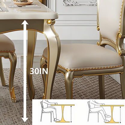 59"-62"Elegant Rococo Dining Table, Cream & Gold Finish for Formal Dining Room