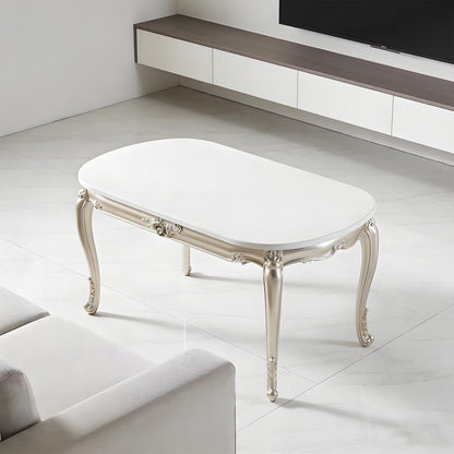 59"-62"Luxury European Dining Table, Oval Marble-Like Top with Curved Gold Legs