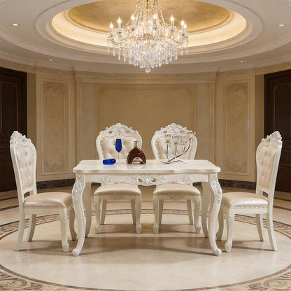 59"-62"Luxury Vintage Dining Table, Curved Legs & Intricate Floral Details