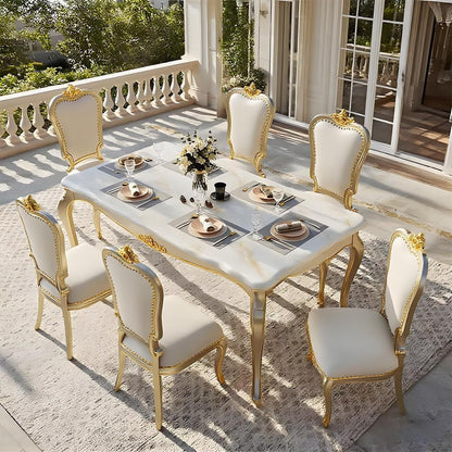 59"-62"Elegant Rococo Dining Table, Cream & Gold Finish for Formal Dining Room