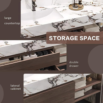 40” - 64” Luxurious Bathroom Vanity with Unique Patterned Slate Countertop