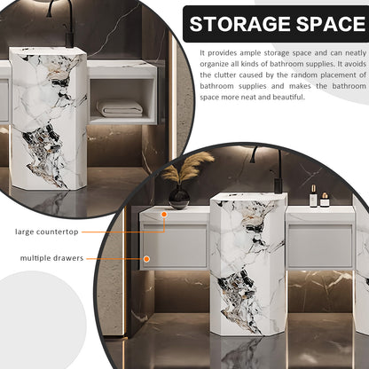 72"- 100" Bathroom Vanity With Oval Smart Mirror  and Double Sink