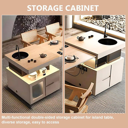 71” - 91” Flexible Kitchen Island Includes Integrated Slate Sink & Retractable Table (No Chair)