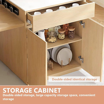 61” – 81” Log Modern Kitchen Island with Storage Includes Sliding Rail Socket