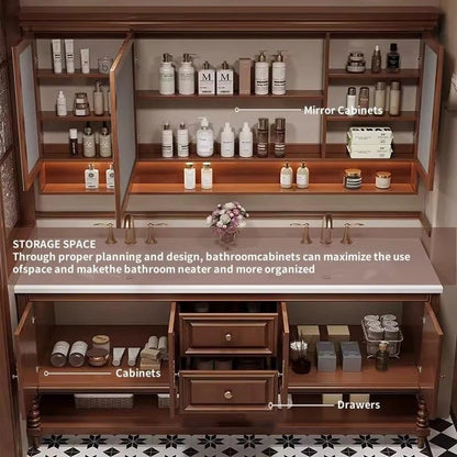 60” - 76” Unique Retro Bathroom Vanity with Open Storage Space