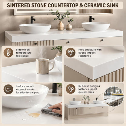 52''-110'' Floating Bathroom Vanity with Double Sink Includes Open Shelf Storage