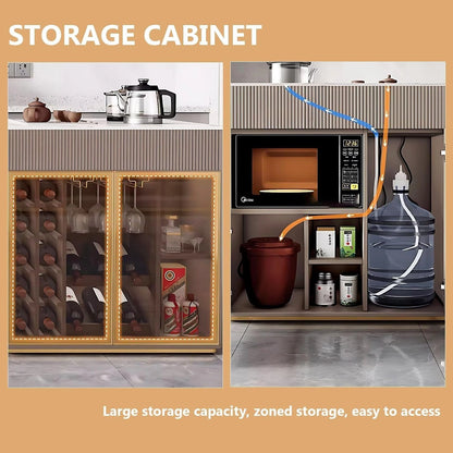 87” Luxury Kitchen Island Includes Glass Door Cabinet & Embedded Socket (No Chair)