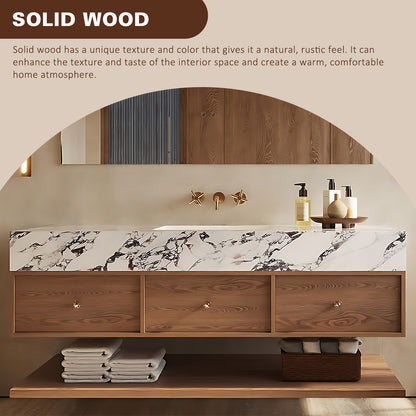 40‘’-60‘’ Wall-Mounted Single Sink Bathroom Vanity with Slate Countertop and Three Drawers (Lamp not included）