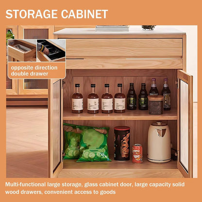 64” Rustic Log Kitchen Island with Storage Includes Slide Rail Socket