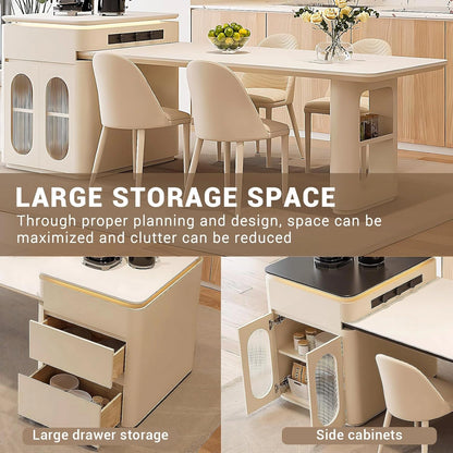 87”-102” White Minimalist Kitchen Island Includes Visualize Stripe Panel