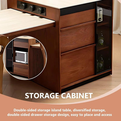 72” - 88” Medieval Kitchen Island Includes Glass Cabinet & Modular Socket (No Chair)