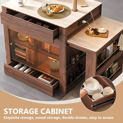 50” - 66” Modern Luxury Kitchen Island Includes Sliding Rail Socket (No Chair)