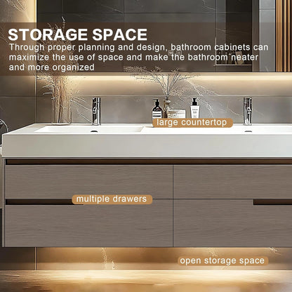 60” - 78” Modern Simple Bathroom Vanity Includes Square Mirror & Hidden Handle