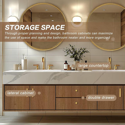 60” - 96” Modern Bathroom Vanity Includes Natural Wood Texture Cabinets