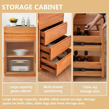 51” - 71” American Country Kitchen Island with Retractable Dining Table (No Chair)