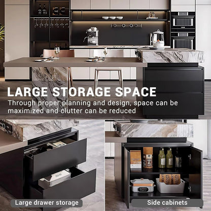 85” - 101” Unique Exquisite Kitchen Island with Scalable Desktop & Flexible Socket (No Chair)