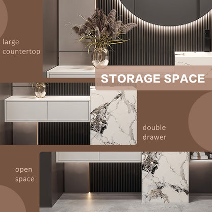 52"- 72" Round Mirror With LED Lighting And White color Single Basin And Sink