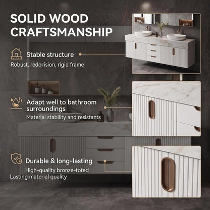 52‘’-110‘’ Floating Bathroom Vanity with Sinks Inlcudes Vertical Ribbed Door