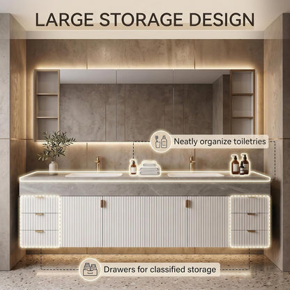 60''-110'' Bathroom Vanity with Sink Includes White Striped Panel