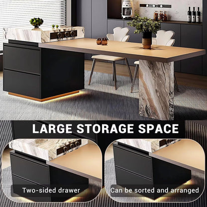 85” -101” Elegant Modern Kitchen Island Includes Color Blocked Pattern with Storage (No Chair)