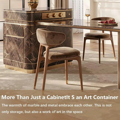 75” Luxury Modern Kitchen Island with Marble & Wood Material (No Chair)