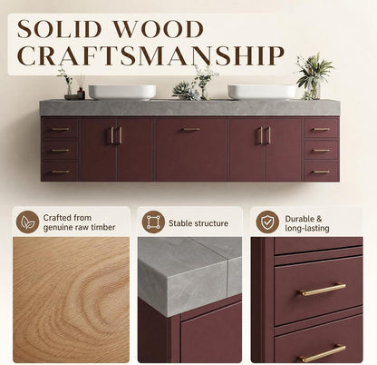 76''-110'' Floating Bathroom Vanity with Double Sink Includes Red Matte Cabinet