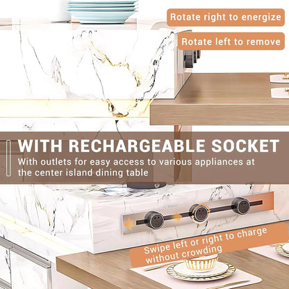 94" - 109" Elegant Cozy Kitchen Island Includes L-Shaped Solid Wood Style Table (No Chair)