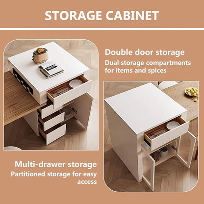 66” - 82” Modern Log Kitchen Island with Extendable Dining Table (No Chair)