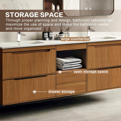 60” - 78” Modern Bathroom Vanity Includes Symmetrical Drawer & Square Mirror