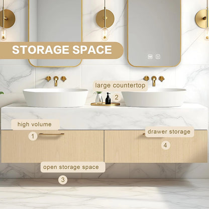 60” - 84” Elegant Exquisite Bathroom Vanity Includes Beige Symmetrical Cabinets